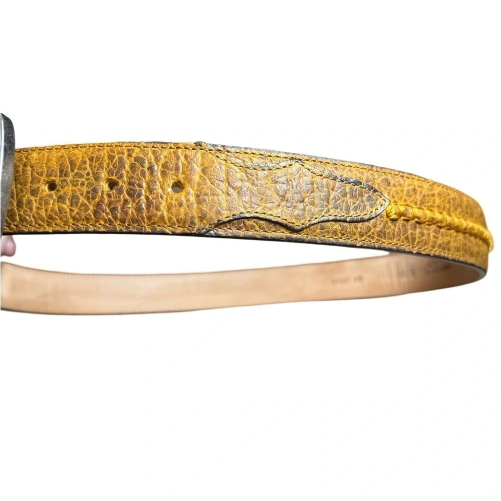 Messicano Leather Belt with Textured Buckle, Size 34, Tan, Like New Condition